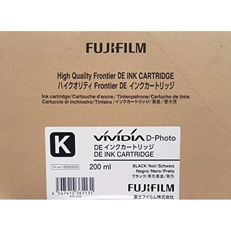Fujifilm DE Ink Cartridge, 200 ml schwarze Druckerpatrone für Frontier DE 100 mit hoher Granularität und Schärfe