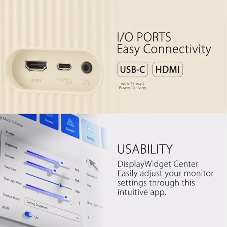 ASUS Eye Care VU249CFE-M - 24 Zoll Full HD Monitor - 100 Hz, 1ms MPRT, AdaptiveSync, GreenProduct - IPS Panel, Vesa 75x75, 16:9, HDMI, USB-C mit 15W PD, ergonomisch, Hafermilch – Bild 4