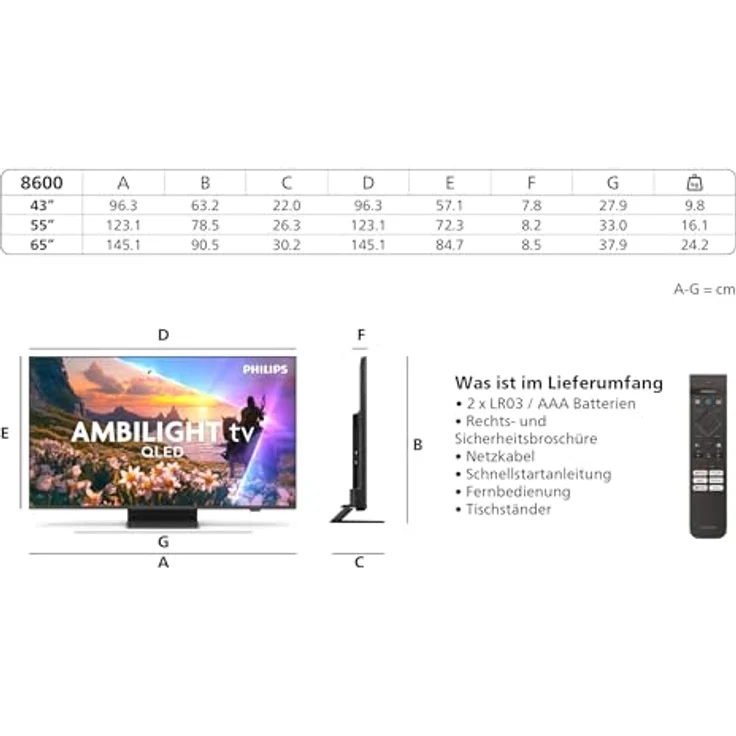 Philips Ambilight 43PUS8600, 43 Zoll 4K QLED Smart TV mit P5 Perfect Picture Engine, Titan OS, Dolby Vision und Dolby Atmos Sound – Bild 3