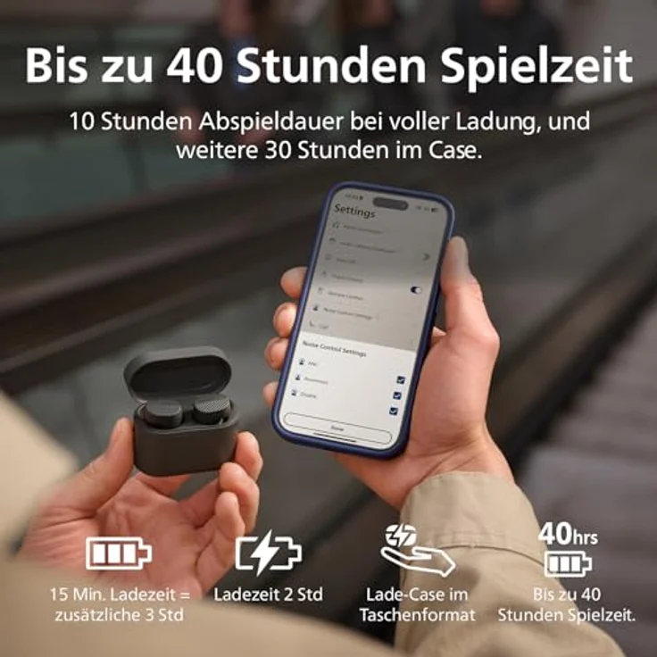 Philips TAT5000BK True Wireless In-Ohr-Bluetooth-Kopfhörer mit dynamischem Bass, 40 Std. Spielzeit, IPX5 wasserdicht, klare Anrufe - Schwarz – Bild 5