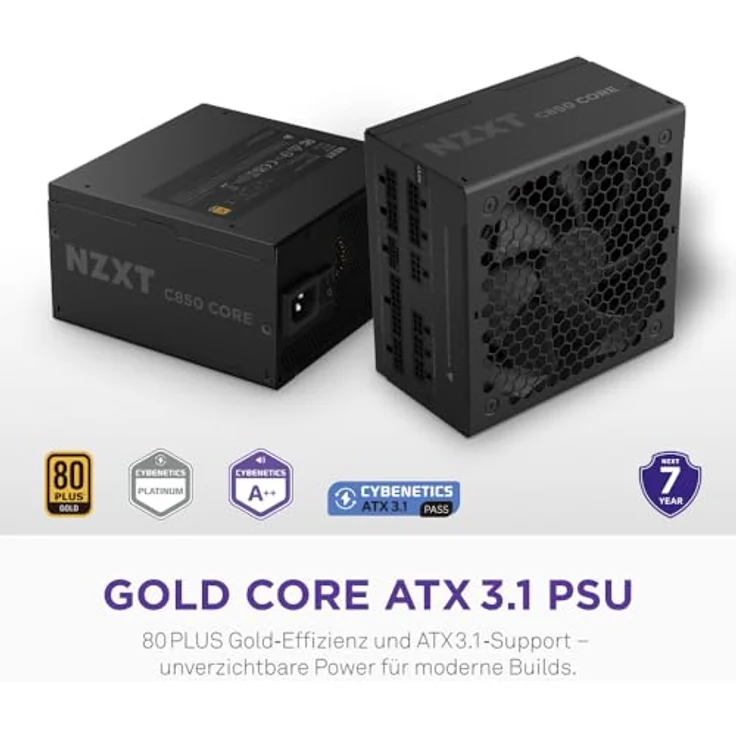NZXT C850 Gold Core, 850W ATX 3.1 Netzteil, 80 Plus Gold, Cybenetics Platinum, vollmodular, PCIe 5.1, Zero-RPM-Lüfter, 105 °C-Kondensatoren, schwarz – Bild 3