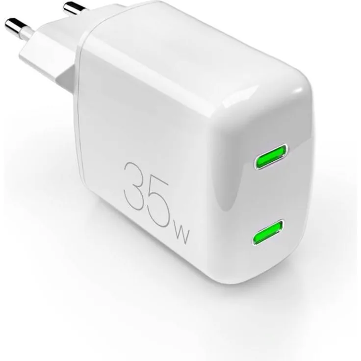 Puro Pufcusbcc35wgwhi, 35 W USB Ladegerät mit zwei USB-C-Anschlüssen, weiss, ultrakompakt, GaN-Technologie, superschnelles Laden