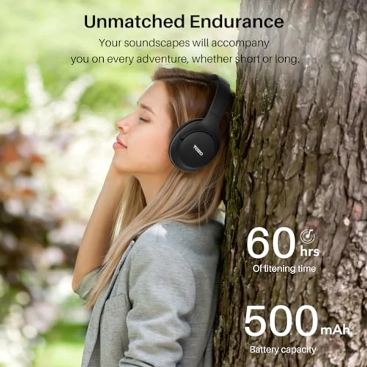 TOZO HT2 Kabelloser Bluetooth Kopfhörer Over-Ear mit Hybrid Active Noise Cancelling, 56 Stdn. Spielzeit, Hi-Res Audio, Kristallklare Anrufe, Tiefer Bass, APP Steuerung - Schwarz – Bild 5