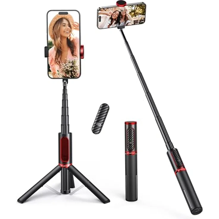 ATUMTEK Selfie Stick Stativ, 3-in-1 Aluminium Handy Stativ mit Bluetooth-Fernbedienung, kompatibel mit iPhone 17/16/15/14/13/12 mini/11 Pro und Samsung Smartphones, Rot – Bild 1