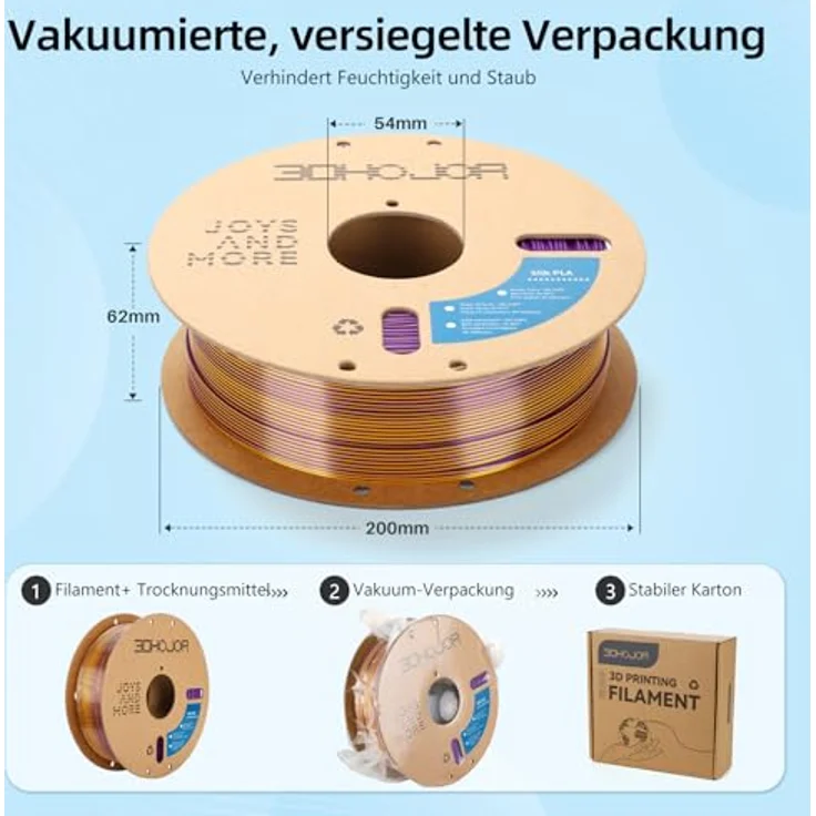 3DHoJor Silk PLA Filament 1.75mm, 1KG Lila-Gold Zweifarbig, seidiger Glanz, hohe Kompatibilität für FDM-Drucker – Bild 5