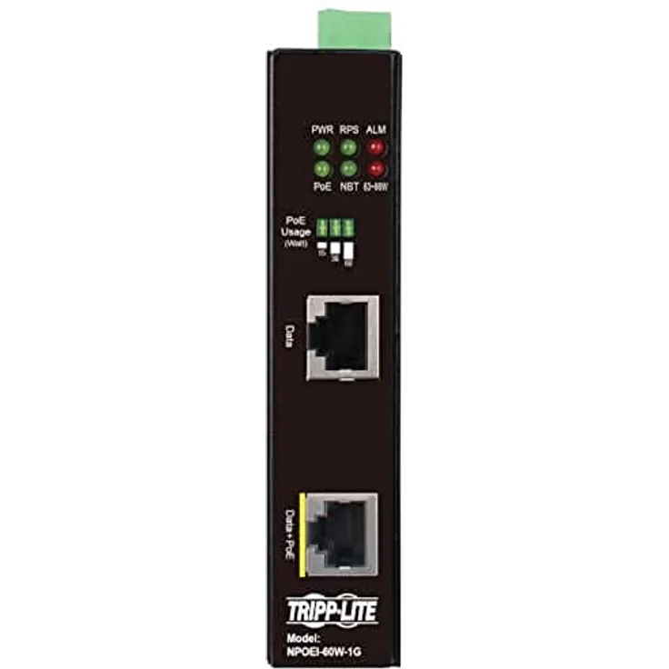 Eaton Industrial Gigabit Ethernet PoE injector 60W PoE++ 802.3bt Midspan -40 to +75 DIN ra (1 Ports), Schwarz - Netzwerk Switch – Bild 2