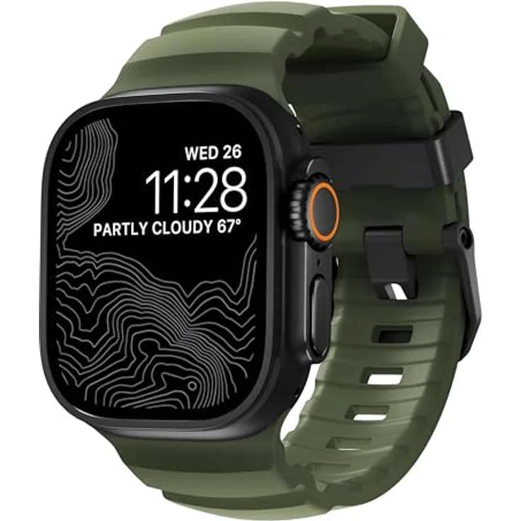 Nomad Rocky Point Band Apple Watch 42 / 44 / 45 / 49 mm, Grün, Wasserdichtes Sportarmband aus Fluorkohlenstoff-Gummi – Bild 1