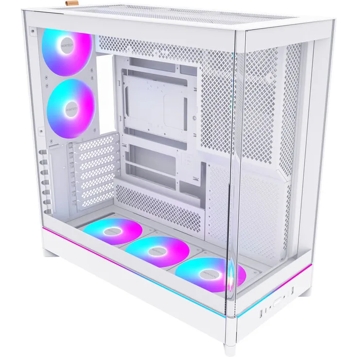 Montech HS02 PRO Midi-Tower PC-Gehäuse, ATX, Tempered Glass, ARGB, weiß, inkl. 5 GF120 V2 Lüfter und 360mm Radiator Support