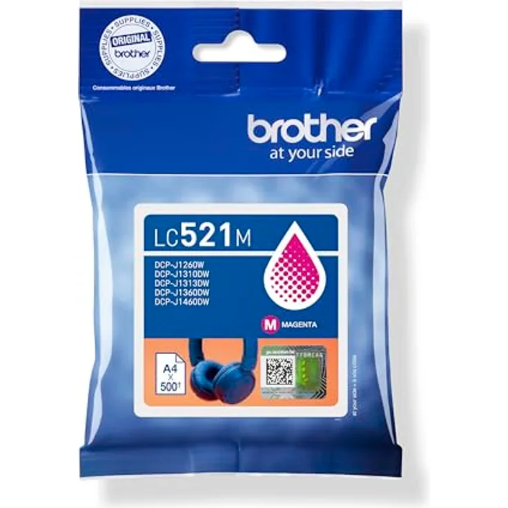Brother LC-521M Tintenpatrone magenta, geeignet für Tintenstrahl-Technologie, Reichweite bis zu 500 Seiten, 1er-Pack