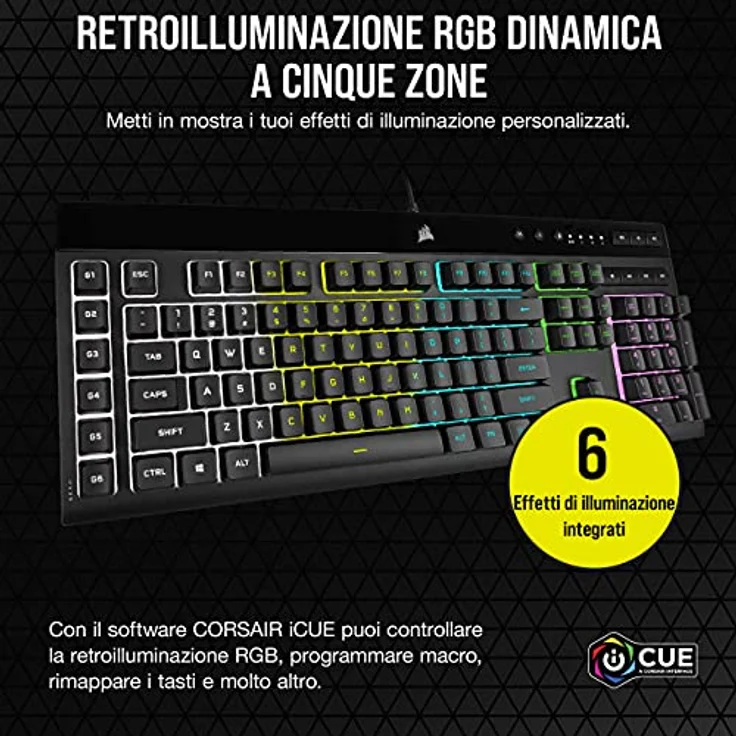 Corsair K55 RGB PRO, Gaming-Tastatur mit mechanischen Switches, RGB-Hintergrundbeleuchtung, integrierter Handgelenkauflage, USB QWERTY Italienisch, Schwarz – Bild 3