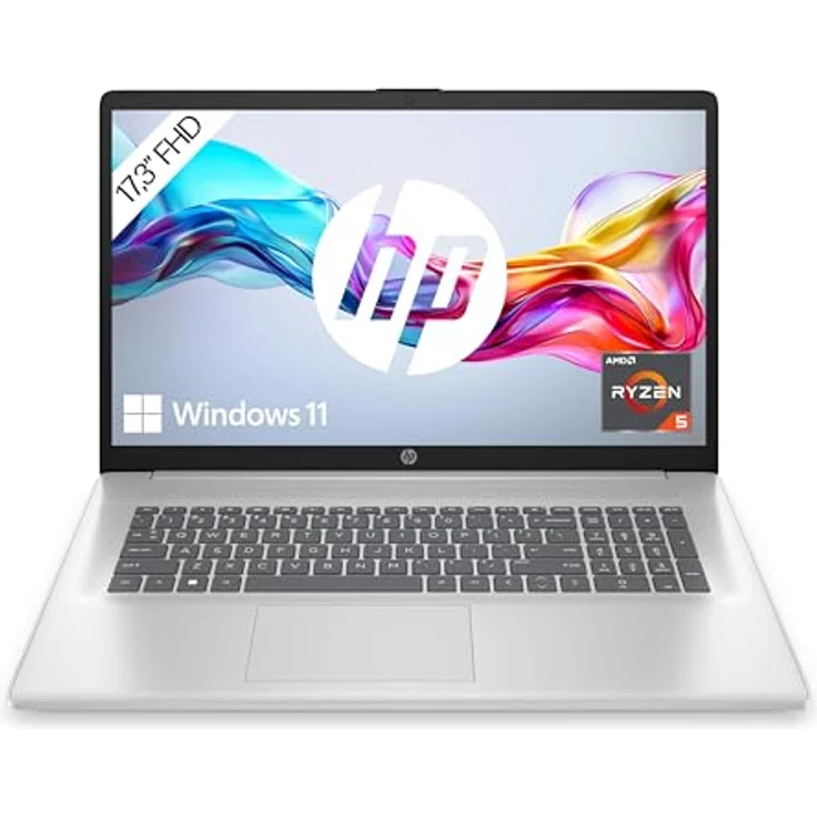 HP Laptop 17,3" FHD Display, AMD Ryzen 5 7520U, 16GB DDR5 RAM, 512 GB SSD, AMD Radeon-Grafik, Windows 11, QWERTZ, Silber inkl. 25 GB Dropbox-Speicher – Bild 1