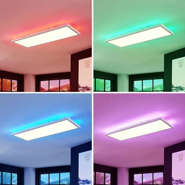 Arcchio Lindby LED Panel/Deckenleuchte 80 x 30 cm, CCT dimmbar & RGB Backlight, 3.000–6.000K, Fernbedienung, Leuchtmittel, Nachtlicht, Weiß – Bild 5