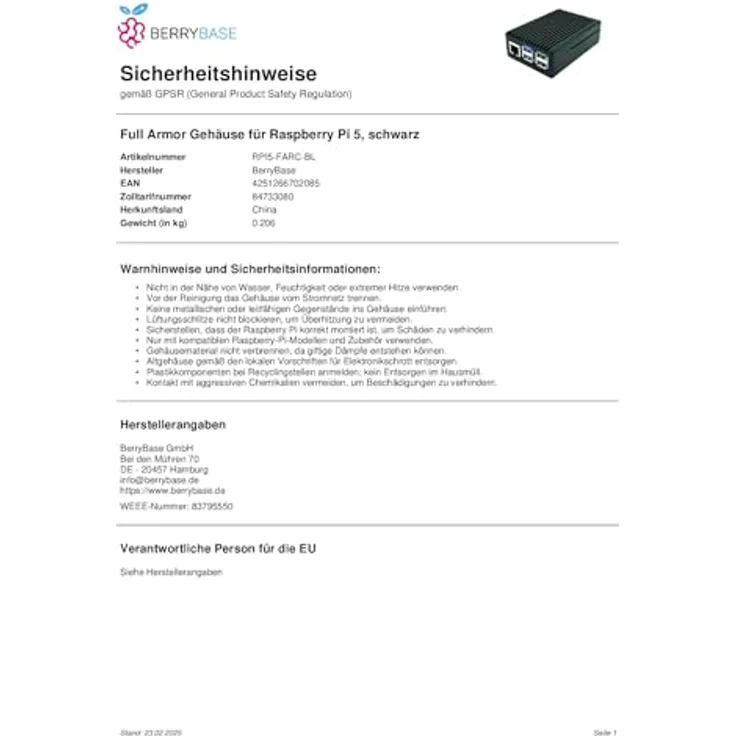 BerryBase PC-Gehäuse Full Armor Gehäuse für Raspberry Pi 5, Schwarz, aus Aluminium, stabiler Aufbau, effiziente Wärmeableitung – Bild 5
