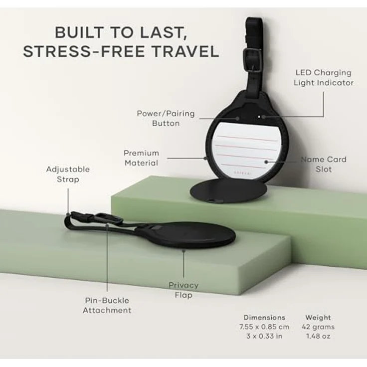 Satechi Vegan-Leather FindAll Luggage Tag, Bluetooth-Tracker mit kabellosem Laden, Schwarz – Bild 6