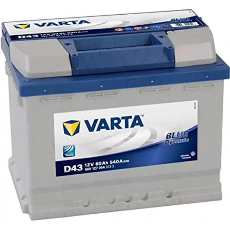 VARTA D43 Blue Dynamic, 60Ah 540A Autobatterie, wartungsfrei für PKW und Mittelklassefahrzeuge, 12V