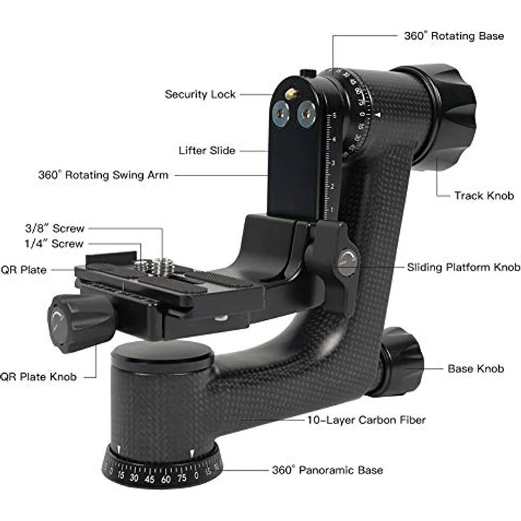 SIRUI PH-10 Gimbal Head Stativkopf aus Carbon - Kardankopf – Bild 3