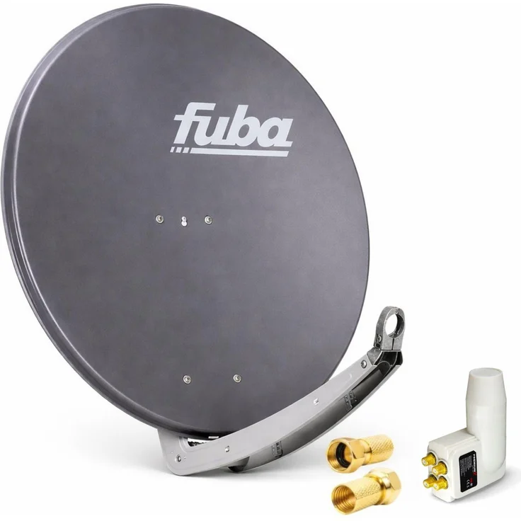 Fuba DAA 850 A Satellitenschüssel, 85 cm Aluminium in Anthrazit, PremiumX Quad LNB für 4 Teilnehmer, 8x F-Stecker