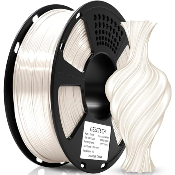 GEEETECH Silk PLA, Seidenglänzendes Weißes Filament, 1,75 mm, 1 kg für 3D-Drucker, hohe Präzision und blasenfrei – Bild 1