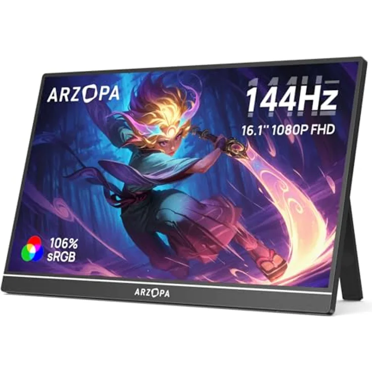 ARZOPA Z1FC 16.1'' Tragbarer Monitor, 144Hz FHD HDR, 106% sRGB, Ultra-dünn mit Standfuß, Augenschutz, USB-C und HDMI, für Laptop/PC/Mac/PS3/4/5/Xbox