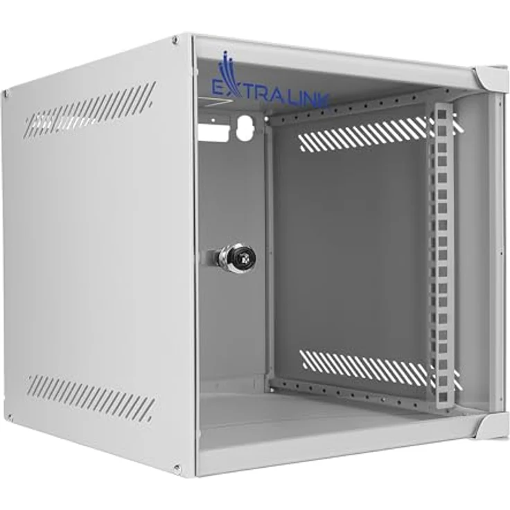 Extralink Server-Rack 10" 6HE, Netzwerkschrank 310 mm mit abschließbarem Schutz und optimaler Luftzirkulation, grau – Bild 1