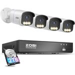 ZOSI AuroraLux 4K PoE Überwachungskamera Set mit 2TB HDD, 4X 8MP Aussen Kamera in Echtfarben-Nachtsicht, F1,0-Blende, KI Personenerkennung, C186A