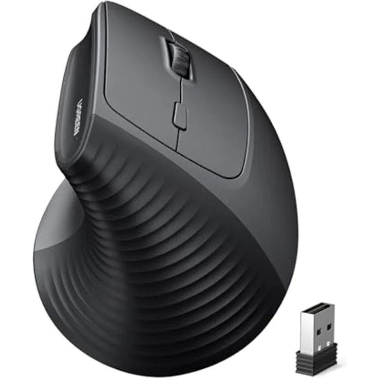 UGREEN Vertikale Ergonomische Maus, Kabellos 2.4G für Windows/Mac OS, 1000/1600/2000/4000 DPI, 6 Tasten, Schwarz – Bild 1