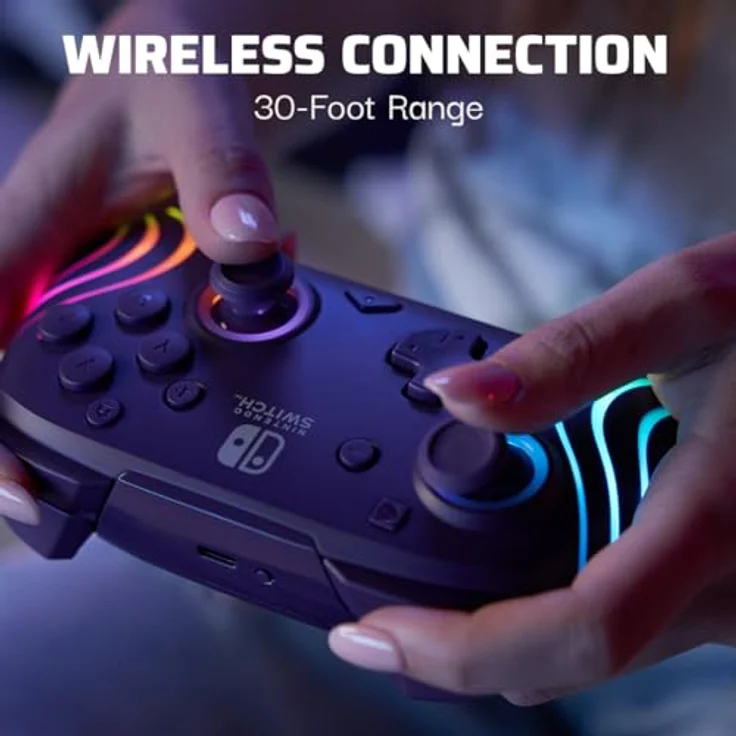 PDP Nintendo Switch Lila Afterglow Wave Wireless Controller, kabellos mit RGB-Beleuchtung und programmierbaren Rückentasten – Bild 6
