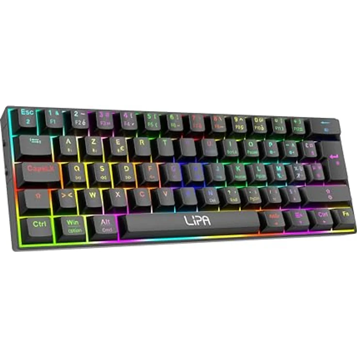 Lipa X23 Gaming Keyboard Schwarz - Kabellos - RGB-Beleuchtung - Tri-Mode - 61 Mechanische Tasten - FN Multitasten - Brown Switches - Ergonomisch – Bild 2