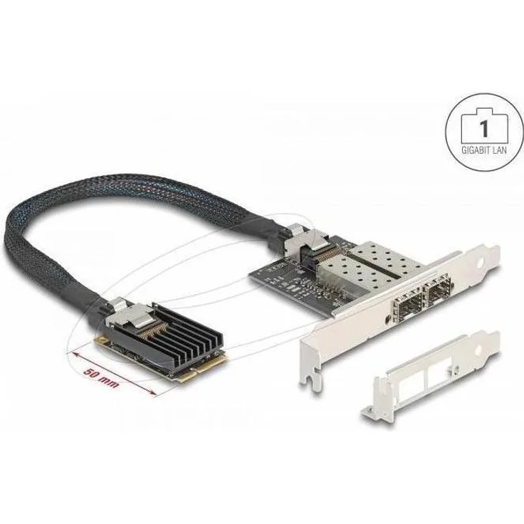 Delock Mini PCIe I/O PCIe Vollgröße Netzwerkkarte mit 2 x SFP Gigabit LAN, Schwarz