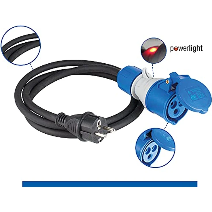 as - Schwabe CEE Camping Adapterleitung 1,5m, CEE-Kupplung 3-polig mit powerlight Spannungsanzeige + Schutzkontaktstecker, für Outdoor-Einsatz mit IP44 I 61406 – Bild 3