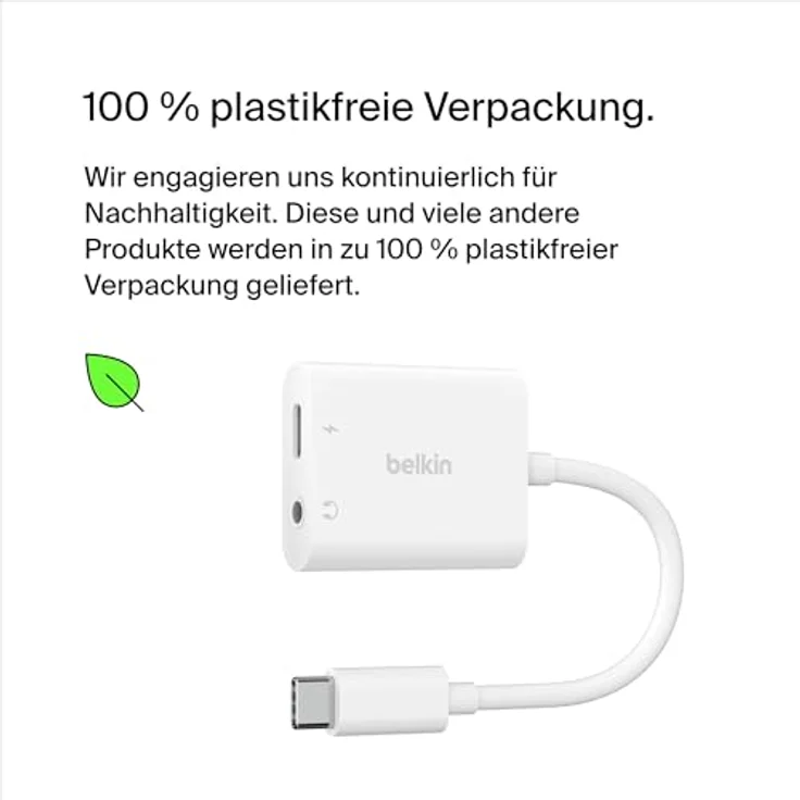 Belkin RockStar 3,5mm Audio- und USB-C Ladeadapter, 60W Schnellladung, kompakt, weiß – Bild 6
