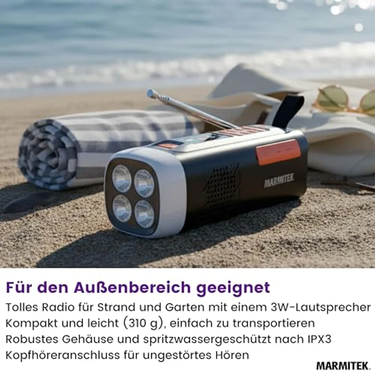 Marmitek RESQ 200, DAB+/FM Radio mit Bluetooth, 4500mAh Akku, Solarpanel, 360° Campinglampe, Schwarz – Bild 6