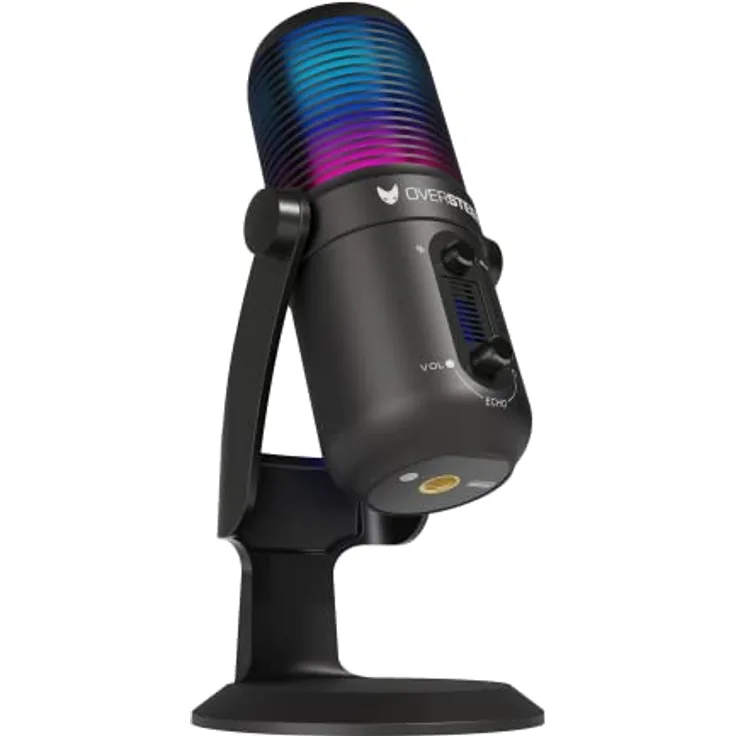 Oversteel Elinvar - USB-Kondensator-Gaming-Mikrofon, Nieren- und Kugelcharakteristik mit Arm und Ständer, RGB-Beleuchtung, USB, Plug & Play, kompatibel mit PC, PS4 und Mac, Farbe Schwarz