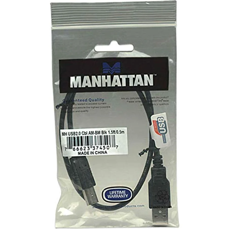 Manhattan - USB-Kabel - USB (M) bis USB Type B (M) - USB 2.0 - 300 V - 0.5 A - 50 cm - geformt - Schwarz (374507) – Bild 6