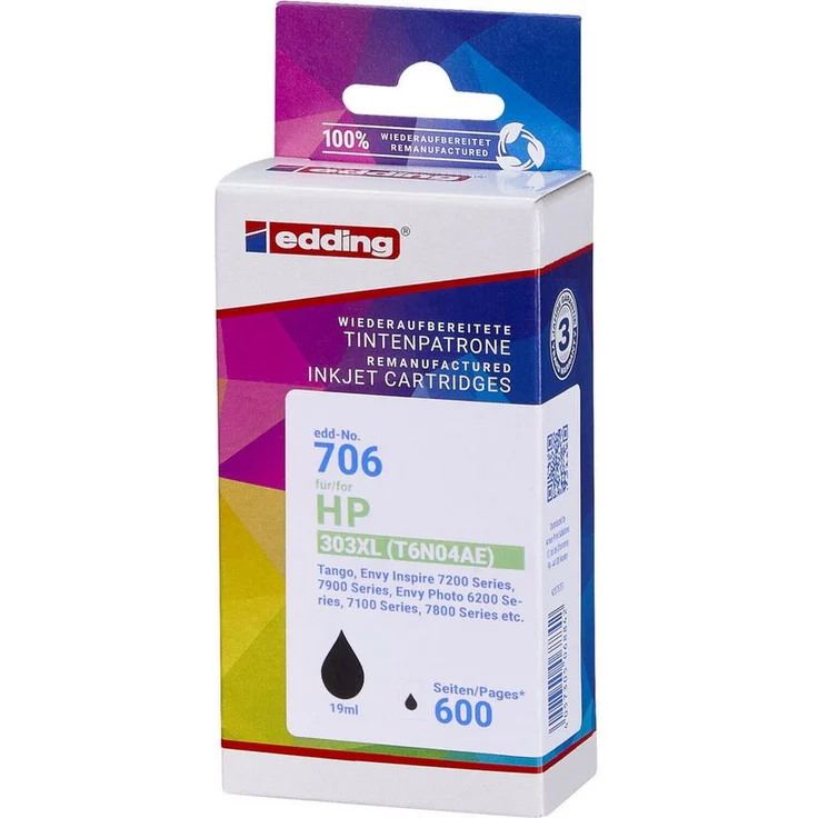 edding Edding Tinte ers.HP Nr.303XL, Tintenpatrone für Drucker, schwarz