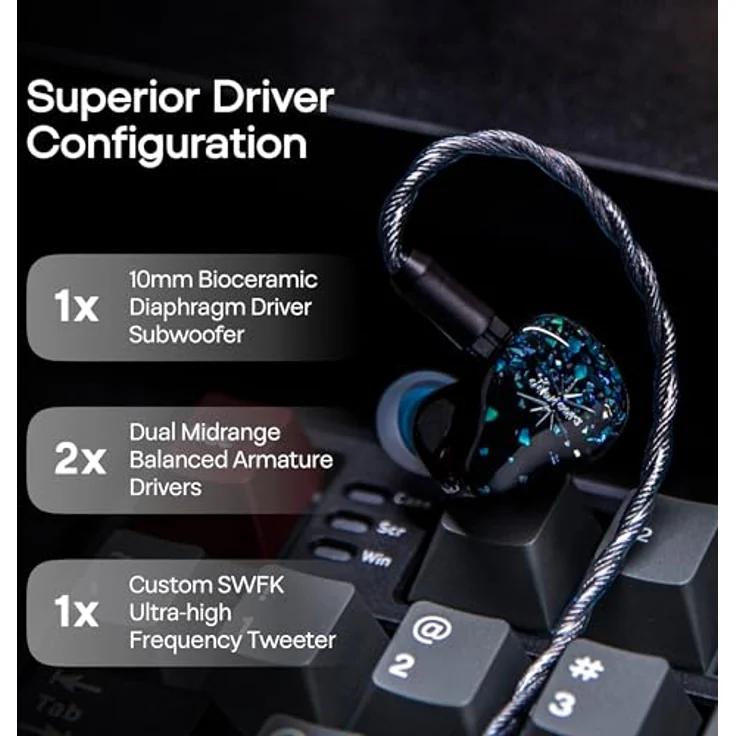 LINSOUL Kiwi Ears Astral, 1DD+6BA Hybrid In-Ear-Monitor, HiFi Studio-Kopfhörer für Musikingenieure und Audiophile, Blau – Bild 3