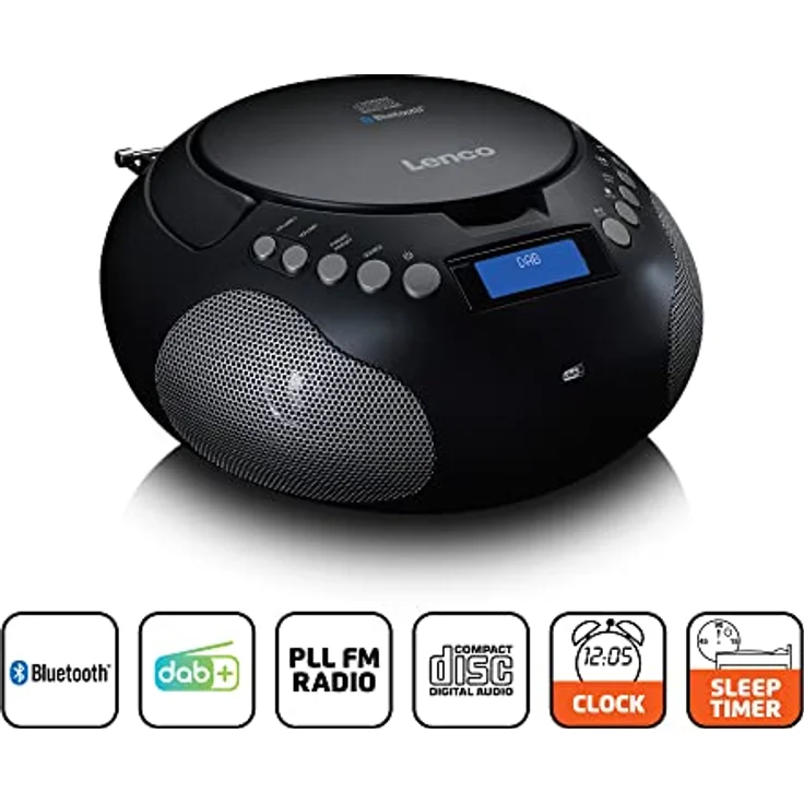 Lenco SCD-341 tragbares CD-Radio -CD-Player - DAB+ Radio - Bluetooth - Sender und Titelspeicher - Uhr - Stereo Lautsprecher - schwarz – Bild 4