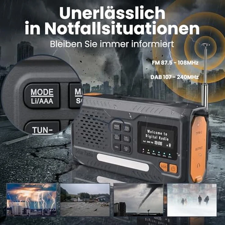 Extralink BT-4000 Notfallradio, Bluetooth Solar mit Kurbel, 4000 mAh Powerbank, FM/DAB, Taschenlampe und SOS-Alarm – Bild 6