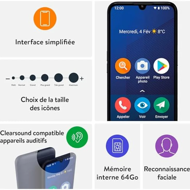Doro 8200 Seniorensmartphone Inclusive Alarmtaster, Notrufarmband mit GPS, 4G Senioren Smartphone ohne Vertrag, Noruftaste, Triple Kamera, Android 12 Go, 64 GB Speicher, Hörgerätekompatibilität – Bild 3
