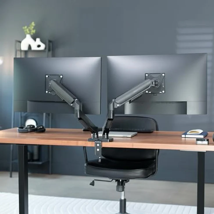 Vivo Doppelarm Tischmonitorhalterung höhenverstellbar, Neigung, Schwenk, Ausgleichsgasfeder Ständer VESA Haltewinkelarm passt die meisten Bildschirme 13'' bis 27'' (Stand-v002o) – Bild 10