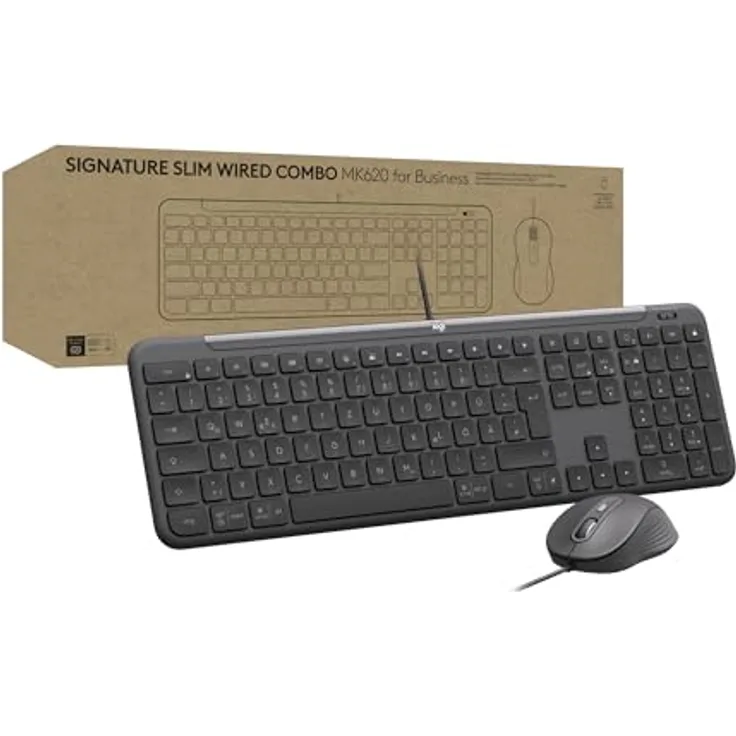 Logitech Signature Slim Wired Combo MK620, kabelgebundenes Tastatur-Maus-Set mit USB-C, deutsches QWERTZ-Layout, kompatibel mit Windows/Mac/Chrome, grafit