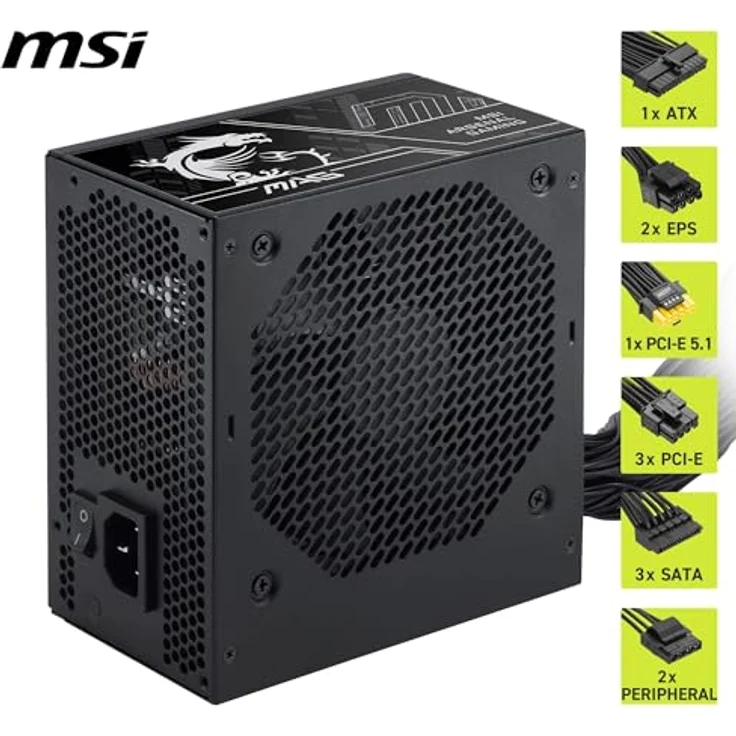 MSI Pro MAG A750BN PCIE5 III PC-Netzteil, 750 W, ATX, 80 Plus Bronze, kompatibel mit PCIe 5.1, nativer 12V-2x6 Anschluss, zweifarbig, 120mm Lüfter – Bild 5
