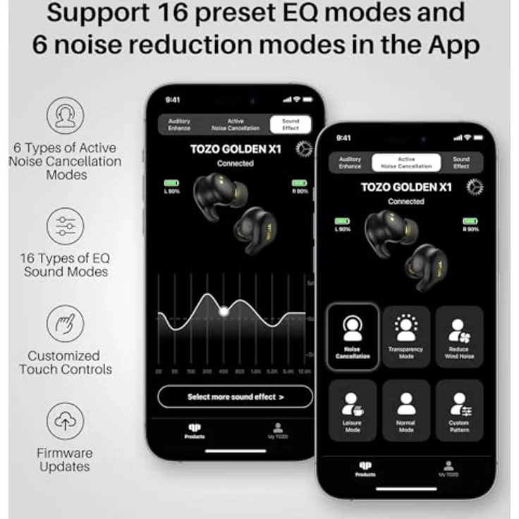 TOZO Golden X1 Kopfhörer Kabellos Bluetooth Balanced Armature Treiber und Hybrid Dynamik Treiber, OrigX Pro, LDAC & Hi-Res Audio Drahtlos, Umgebung & Aktive Geräuschunterdrückung Ohrhörer, Blau – Bild 5