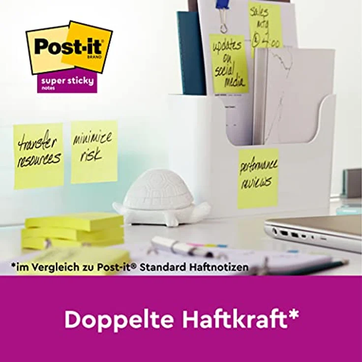 Post-it Super Sticky Z-Notes, Haftnotizblock 76 x 76 mm, gelb, 12x 90 Blatt, Z-Faltung für einfache Einzelblattentnahme – Bild 3