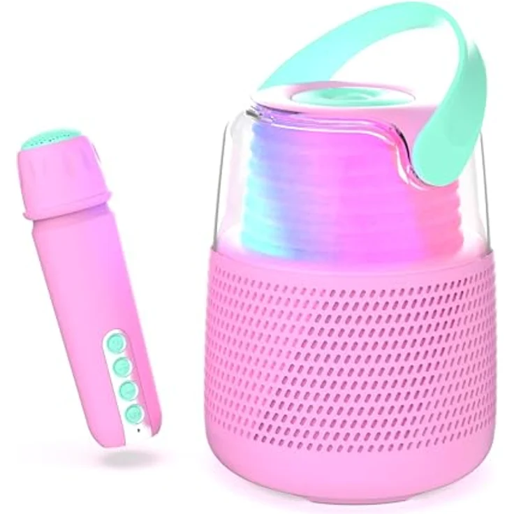 Mobility on Board KS-80 Bluetooth-Lautsprecher & Karaoke, Blau/Pink, kabelloses Mikrofon, Soundeffekte – Bild 3