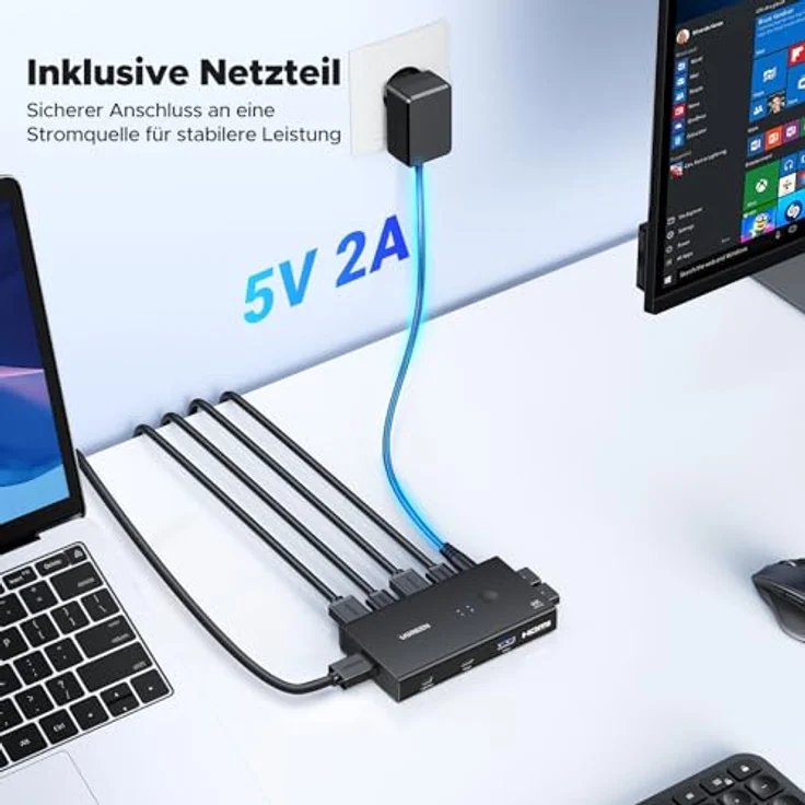 Ugreen KVM Switch AK502, 2in1 HDMI 2.0 Umschalter für zwei Geräte – Bild 6