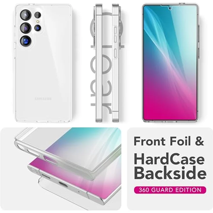 NALIA 360Guard für Samsung Galaxy S25 Ultra, Klare 360° Schutzhülle mit Displayschutz, Anti-Gelb Effekt, Full-Body Komplettschutz, kabellos Ladefähige Hülle. – Bild 3