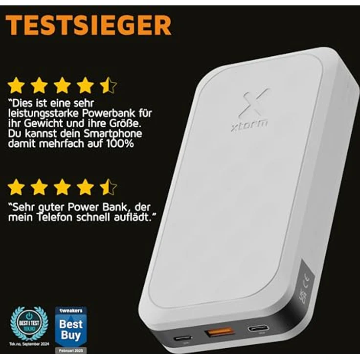 Xtorm Fuel Series 5 Powerbank, 10000 mAh, 20 W, 37 Wh, Weiss, aus recyceltem Kunststoff, für schnelles Laden von Smartphone und Tablet – Bild 6
