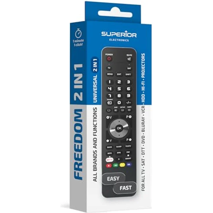 Superior FREEDOM 2v1 Fernbedienung RF Wireless für DTT, DVD/Blu-ray, SAT, TV, VCR, über 260.000 Modelle, einfache Programmierung – Bild 2