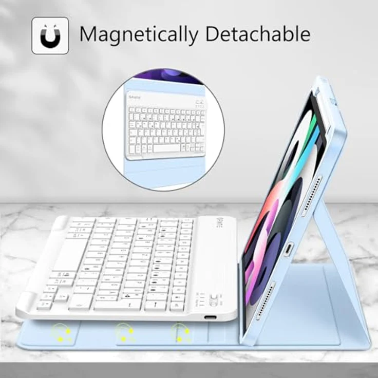 Fintie Tastatur Hülle für iPad Air 11 Zoll M2, iPad Air 6/5/4 (2024/2022/2020) 10,9 Zoll, Himmelblaue Schutzhülle mit Stifthalter und magnetisch abnehmbarer Keyboard – Bild 4